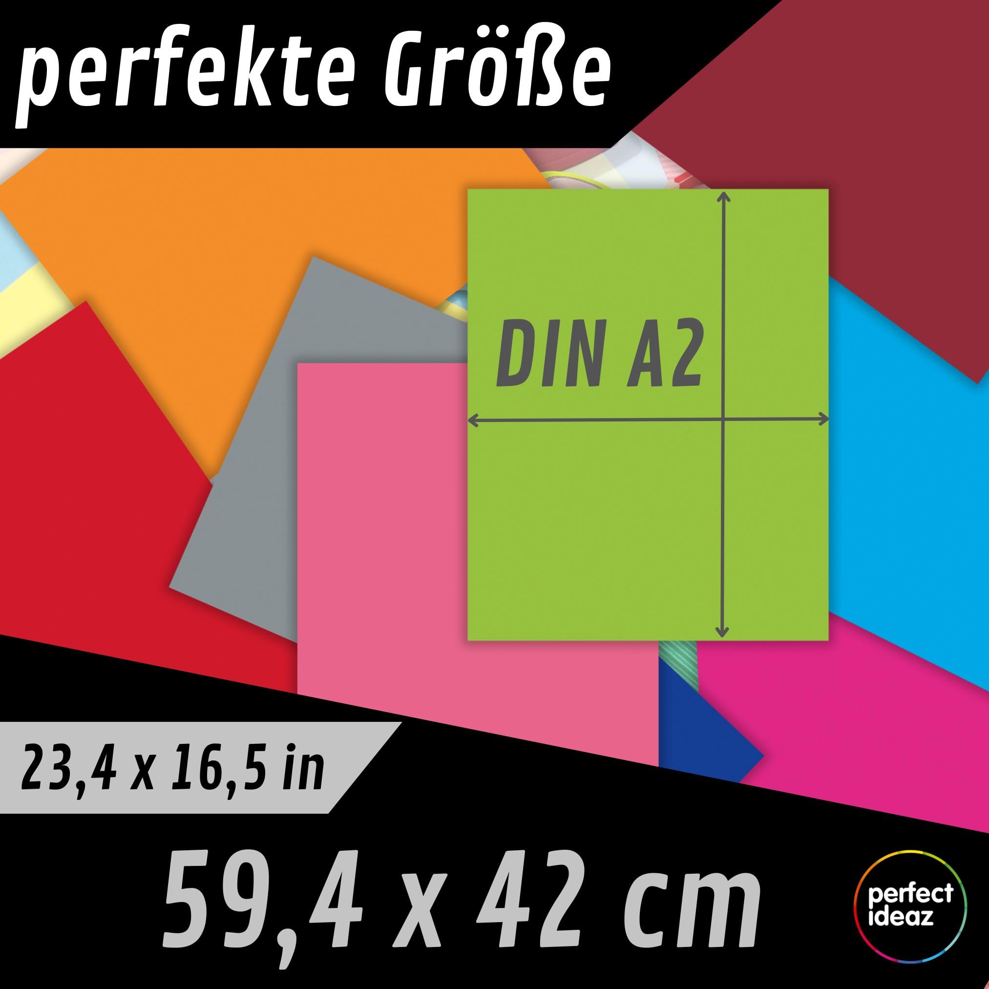 perfect ideaz - Tonkarton DIN-A2-50 Blatt Bastelkarton - 180 g/m² in 25 verschiedenen Farben je 2 Blatt - Blauer Engel zertifiziert, Made in Germany