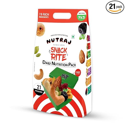 Dry Fruits Trail Mix Combo 525g with Free Nut Case | Snackrites Pack of 21 Pcs for Office & School | High Protein Snack | Superfood | Loaded with Protein, Vitamins & Minerals