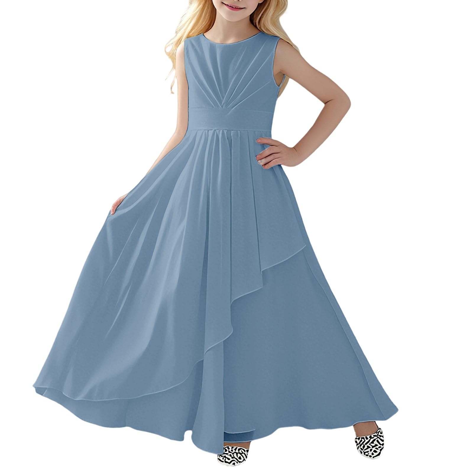 Vestidos de niña Elegantes sin Mangas con Cuello Redondo para Fiesta, actuaciones, Bodas y Eventos al Aire Libre, Punto piqué, Bordado Suave, Ideal Vacaciones/g