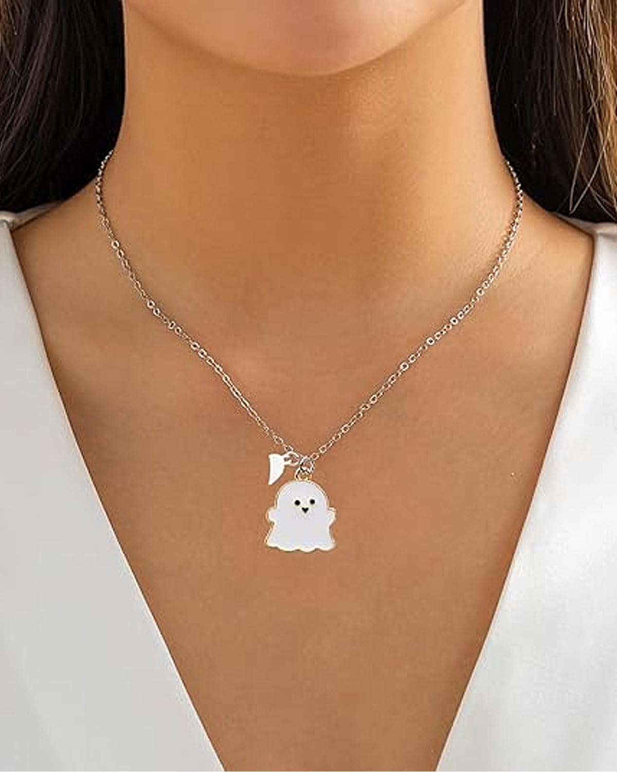 KGDUYC Bff Collana dell'amicizia per Bimba Ragazza, Catena Collana Donna Argento, Collana Con Ciondolo fantasma per Regalo Donna Laurea Compleanno Regali Amica(2 Pezzi