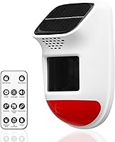 Vista 10 de Alarma solar con sensor de movimiento, sirena de seguridad impermeable IP65 de 120 dB con luz estroboscópica, 3 modos para patio, granja, hogar