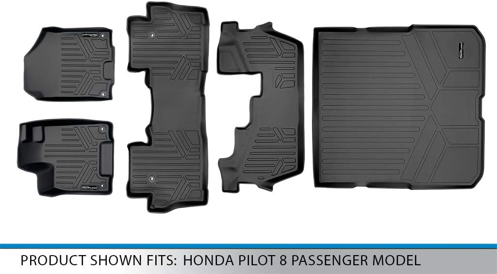 SMARTLINER Custom Fit Floor Mats 3 Rows and Cargo Liner Behind 2nd Row Set for 2016-2022 Honda Pilot - Image 7