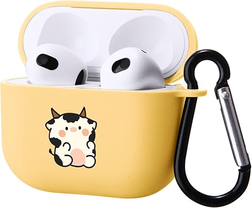 Bonita funda de vaca compatible con AirPods 3 con llavero, diseño de animales de dibujos animados, funda de TPU suave para AirPods de tercera