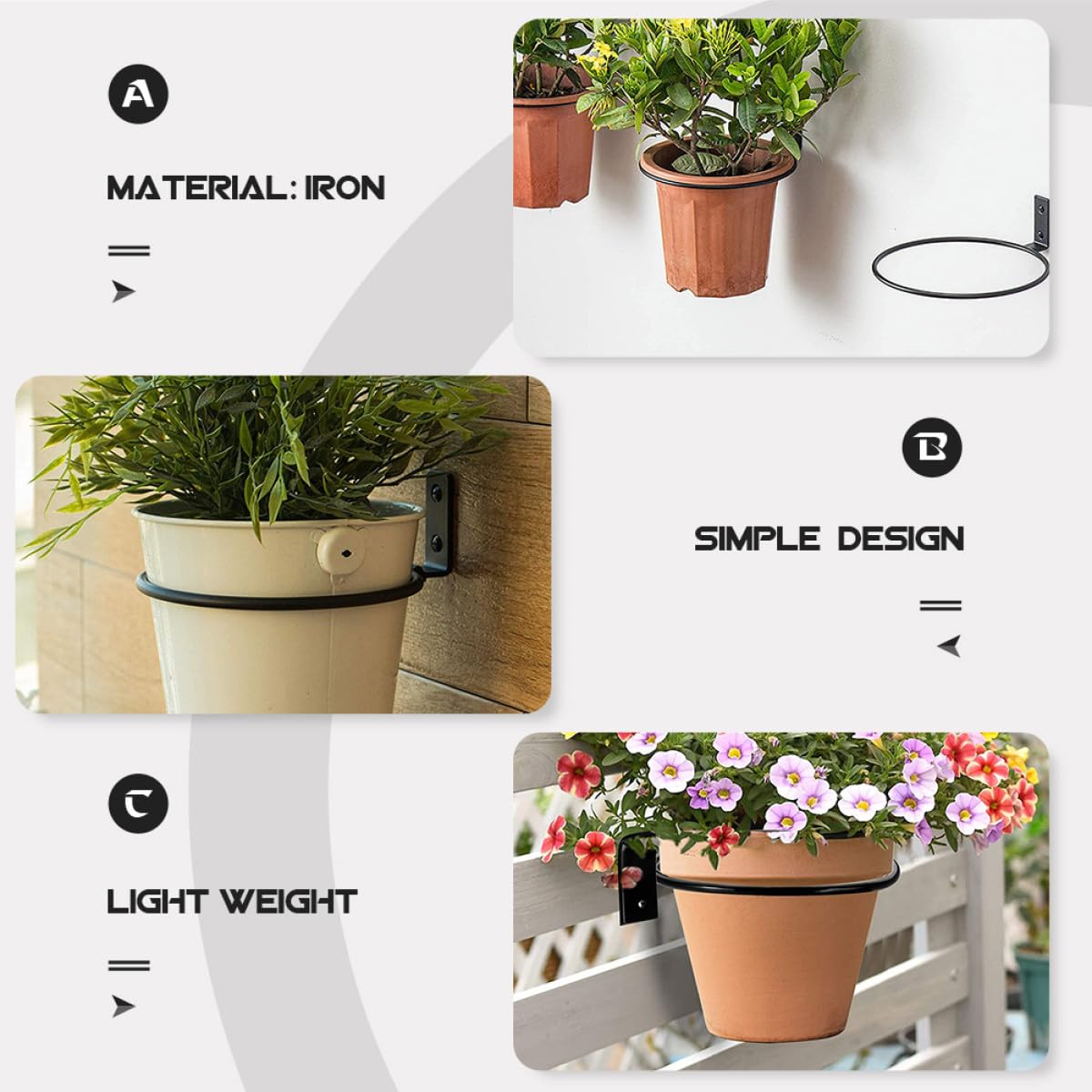 5piezas Soporte de Pared para Macetas de Hierro Duradero Diseño Práctico para Flores y Plantas para Jardín Balcón y Oficina