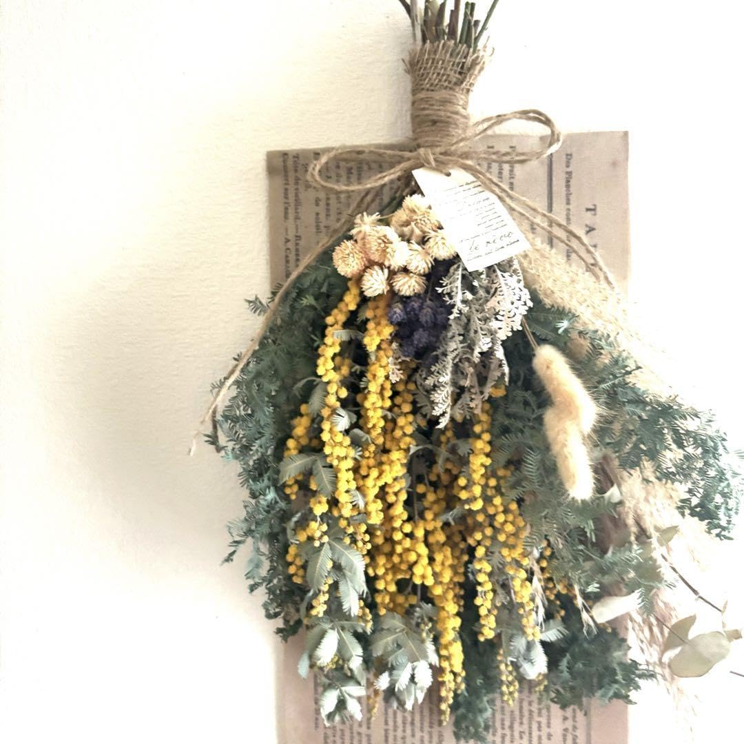 Amazon.co.jp: ミモザ ユーカリ ドライフラワー スワッグ リース  