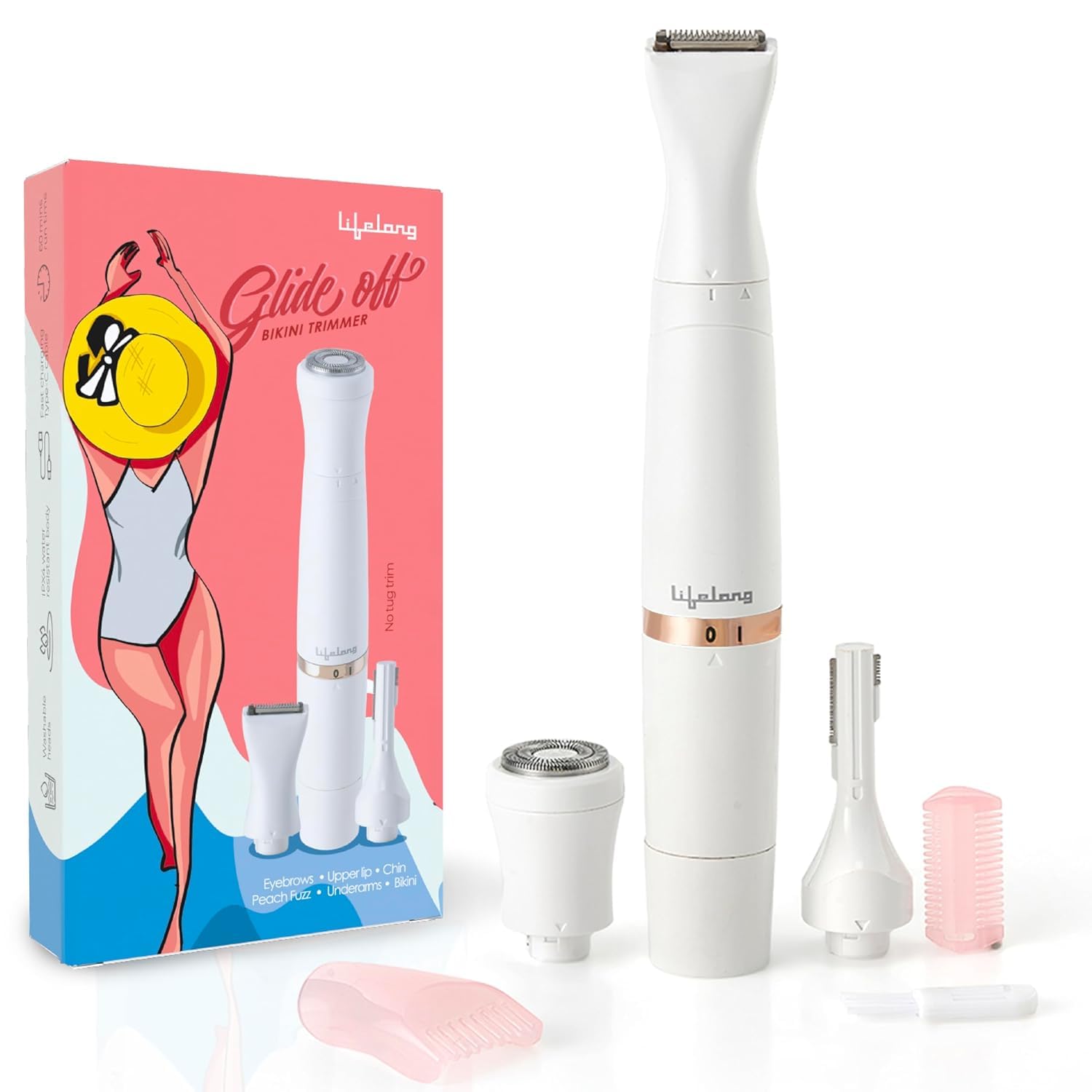 Lifelong LLPCW30 Rechargeable Eyebrow, Underarms And Bikini Trimmer (White) - 1 Hour Runtime (1Year Warranty)