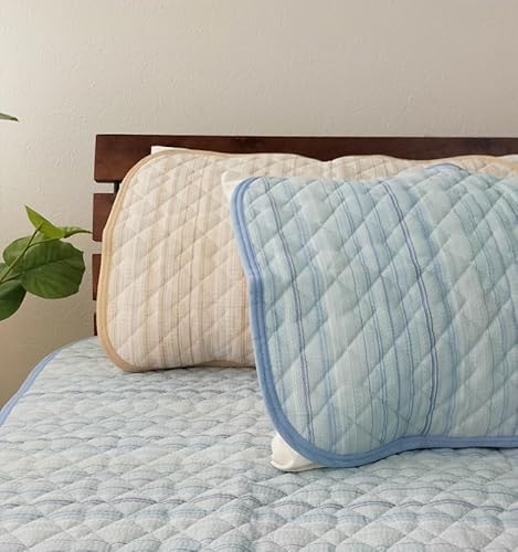 綿しじら織まくらパッド【Mサイズ】43×63cm わた増量 枕パッド 綿100% 夏用 涼感 クール 吸湿 吸汗 シンプル 洗濯可 ピローパッド (ベージュ, 43X63)