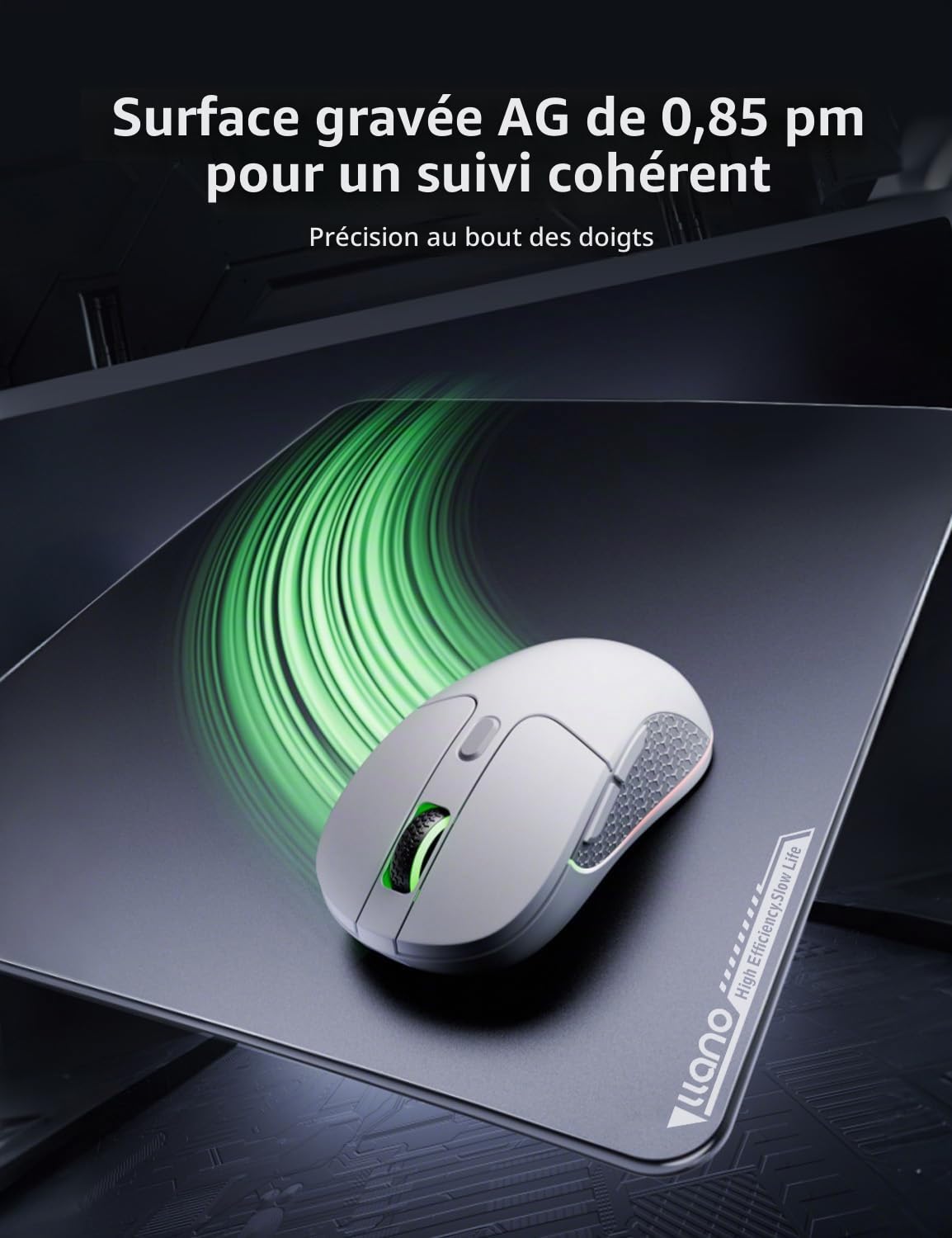 llano Tapis de Souris en Verre Trempé pour le Jeu Précision Incroyable de 0,8 μ Tapis de Souris Gaming avec Base Antidérapante Facile à Nettoyer Chiffon Antipoussière Inclus 45 × 40 cm Épaisseur: 3 mm