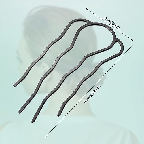 Miniatura 2 de Chuangdi 6 horquillas de pelo de metal con giro francés, pinzas para el cabello en forma de U, peine de moño hacia arriba de 4 puntas, peine lateral