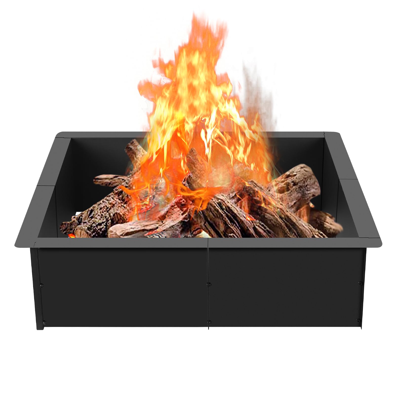 OUSHENG 32 Inch Square Fire Pit Ring Insert for Outside Wood Burning, 36 Inch Outer Large Solid Steel Firepit Liner for Above or In-Ground Outdoor DIY Camping Garden Patio Backyard
