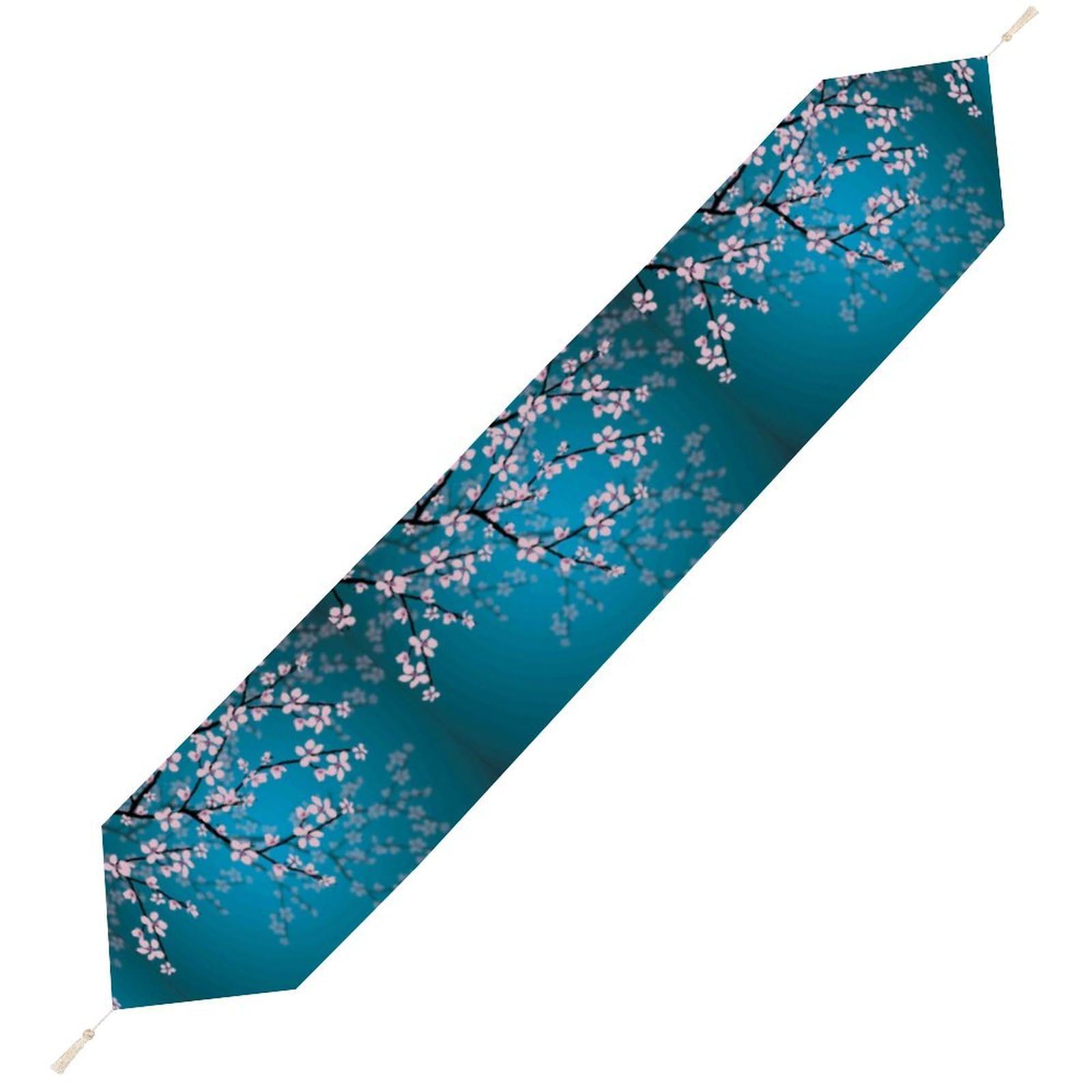 JZemdybill 178*33cm Table Runner with Tassel, Spring Japanese Cherry Blossoms Table Runner, Table Decoration for Kitchen, Party, Restaurant