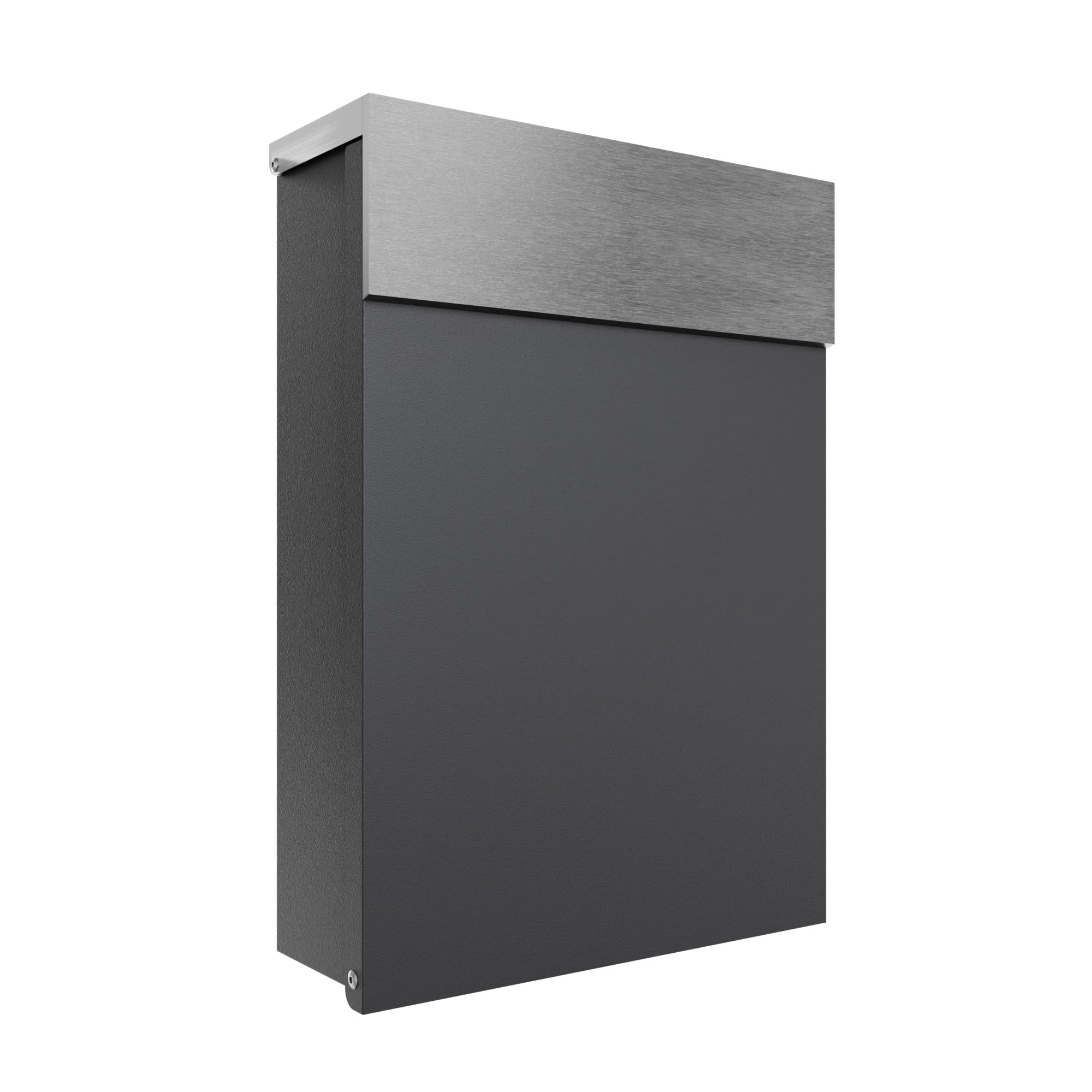 Iloveparcels Anthracite & Stainless Steel Camden Wall Mounted Ourdoor Letterbox Lockable Anti Theft Modern Post Box – A4 Letter Capacity, Galvanised Steel, Weatherproof – Anthracite Stainless