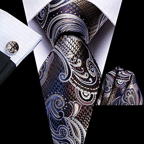 Image of Dubulle Mens Paisley Floral Silk Tie for Men Striped Necktie and Pocket Square Cufflinks Set Wedding Business
