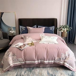 FGHOEV Brushed Cotton Chic Embroidery Bedding Set Comforter Cover Bed Sheet 2 Pillowshams (Color : D, Size : King size 4Pcs)