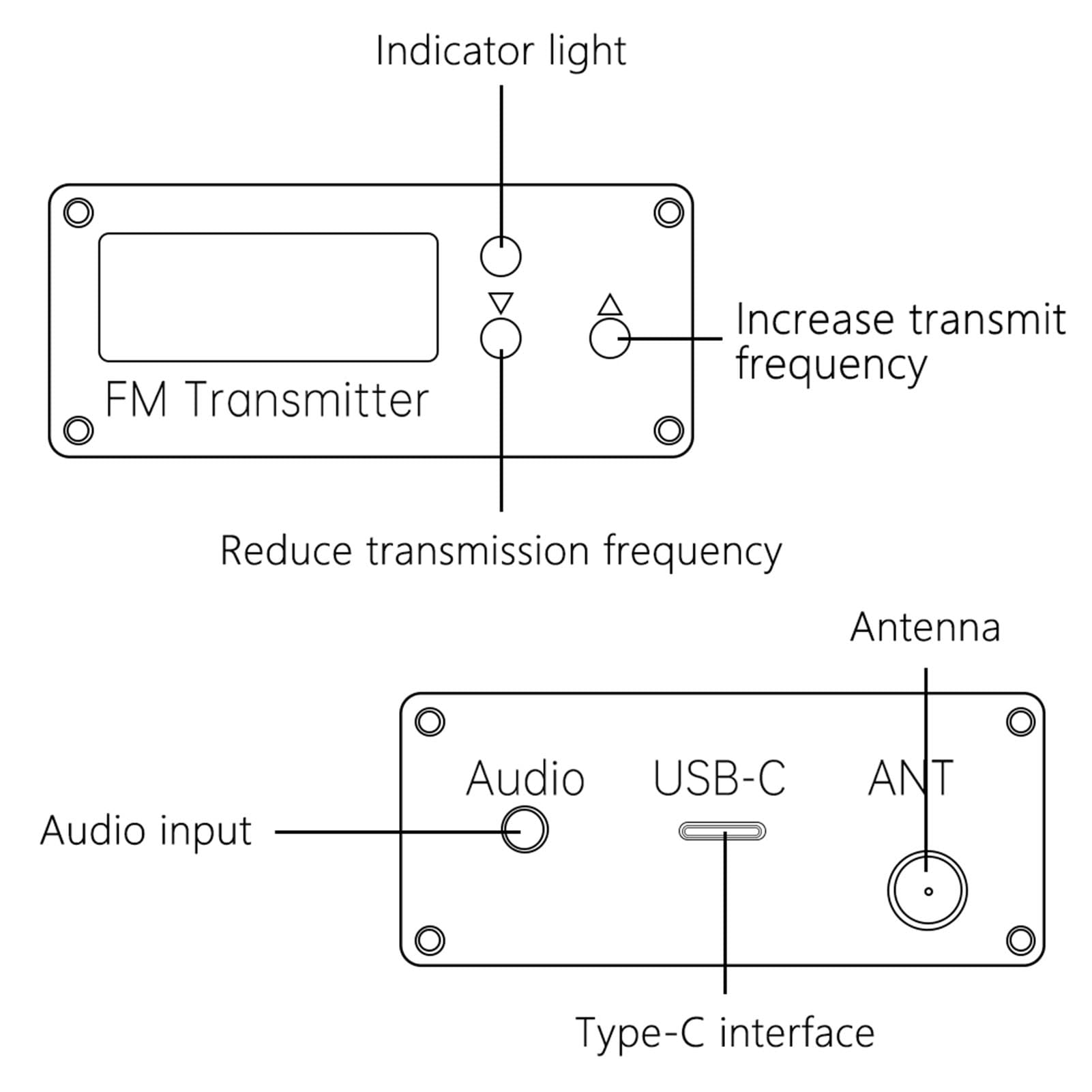 Digitales FM-Sendermodul, 0,5-W-Digitalanzeige, Stereo-FM-Radiosender, 76–108 MHz Einstellbare Frequenz, 2000 M Reichweite, Kompakter Tragbarer Sender für Telefon, PC, MP3 (Black)