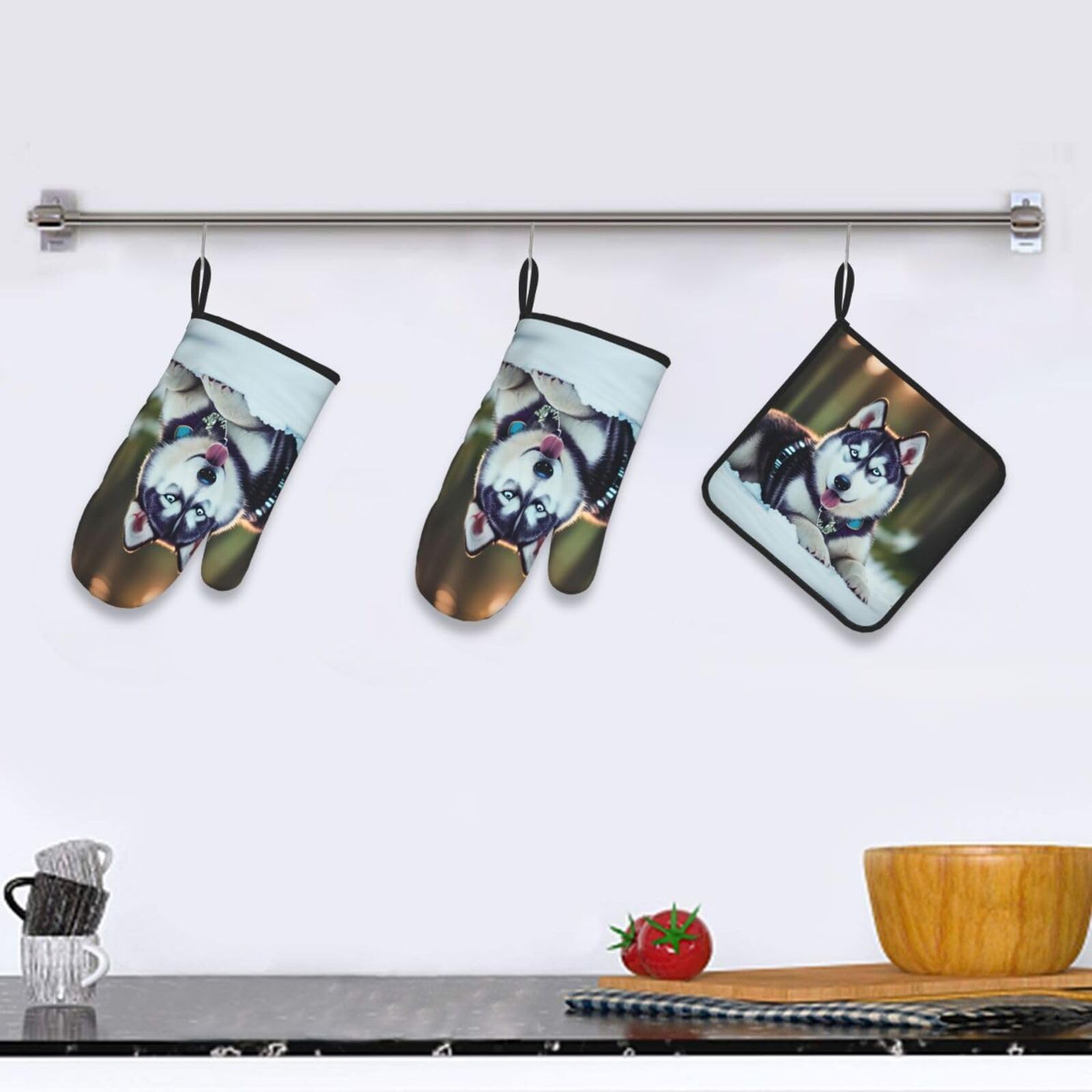 Lot De 4 Maniques Et Gants De Cuisine Noël Chat Siamois - Résistants à La Chaleur - Antidérapants - Idéal Cuisine Et Barbecue