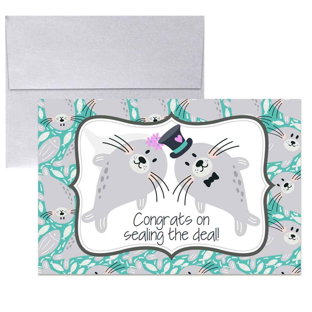 Funny Wedding Card for Newlyweds – Sealing the Deal Silly Seal Themed Greeting for Bride and Groom Wedding Day- Congratulations to the Happy Couple 4X6 inch Card with Silver Envelope Included
