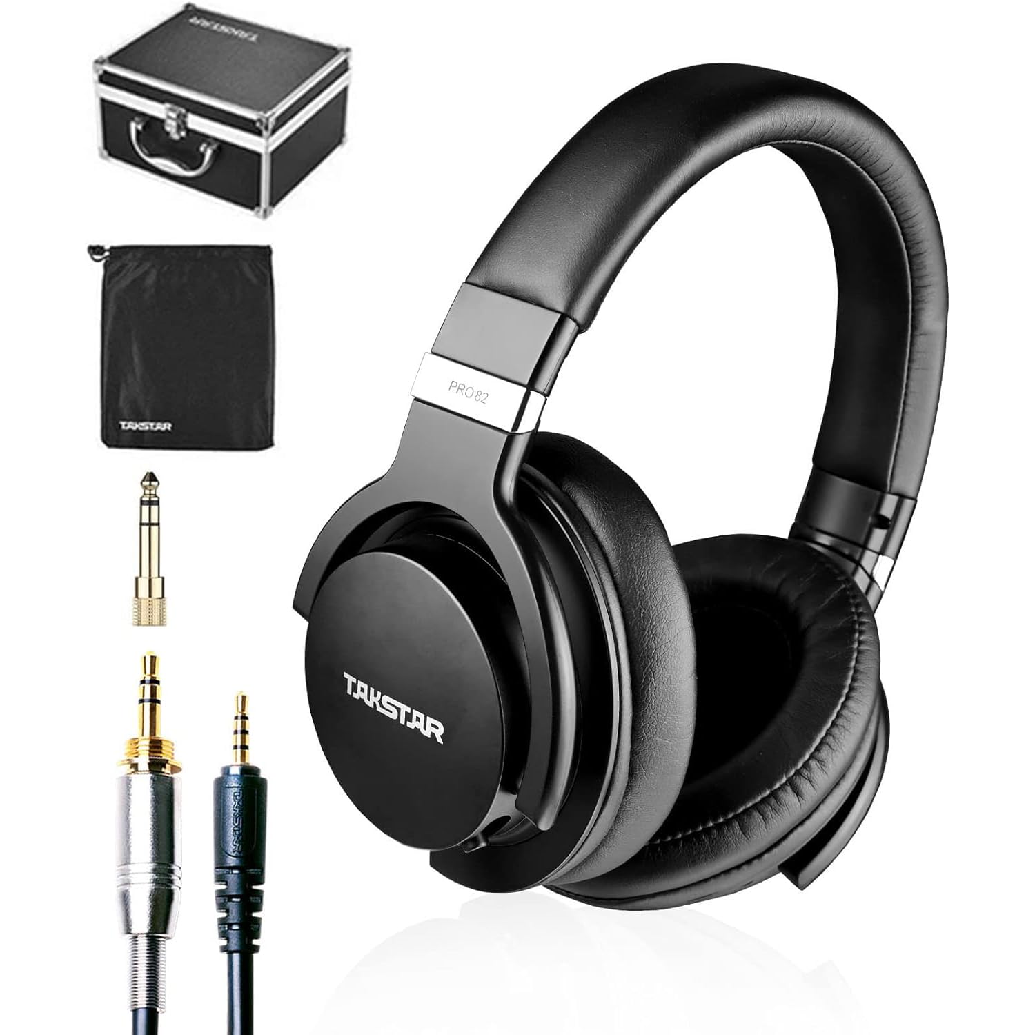 TAKSTAR Over-Ear Monitor Headphones Bass Adjustment HiFi Stereo Dynamic Studio Noise Cancelling Headsets for Recording Monitoring — PRO 82 Black