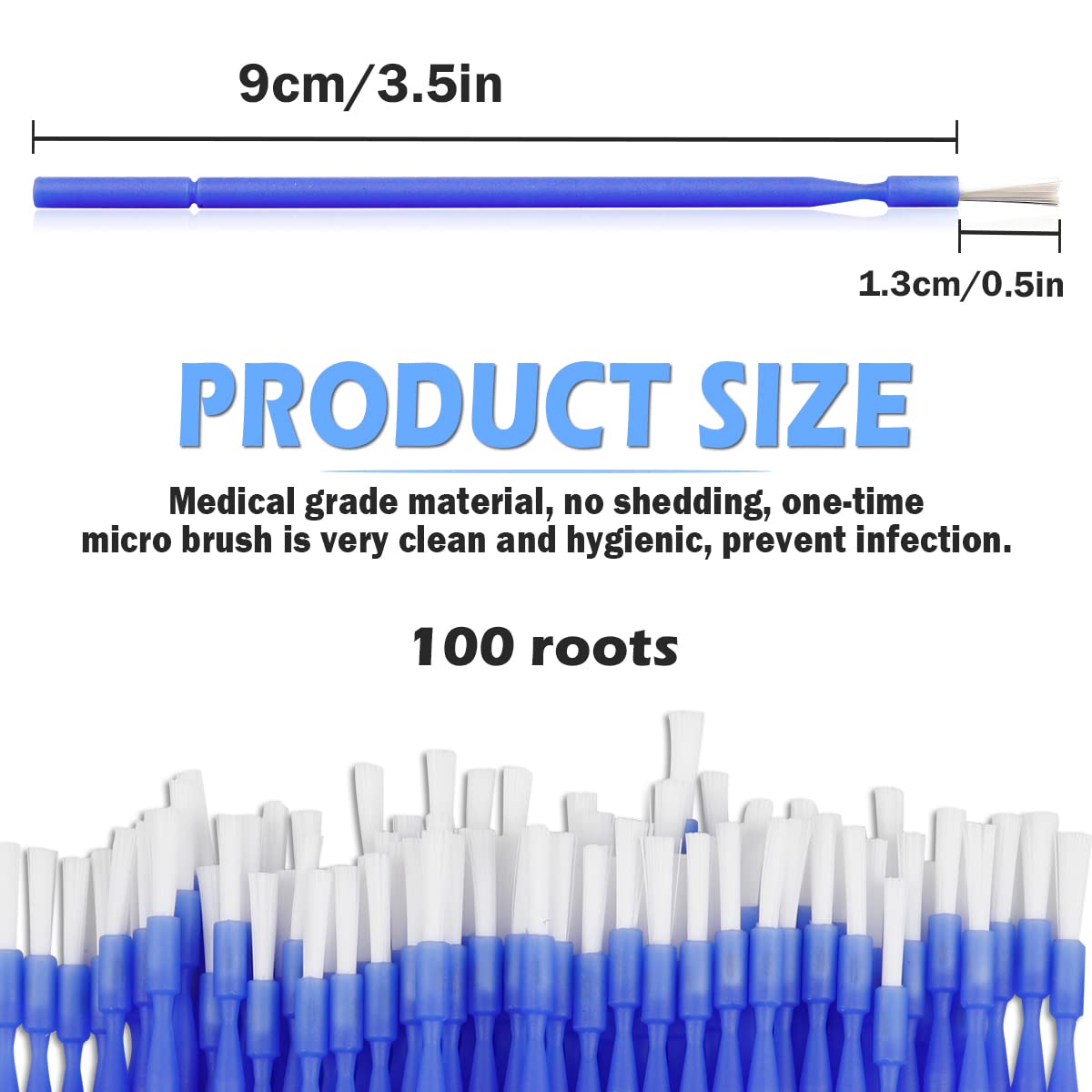 100 cepillos interdentales, microaplicadores desechables – Aplicador de microhisopos flexibles, herramienta de limpieza dental oral (azul)