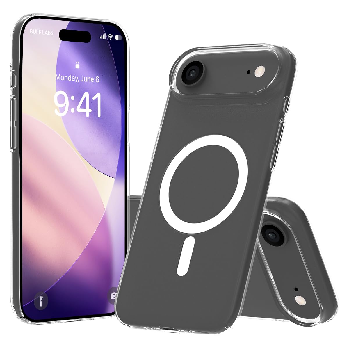 BUFF LABS Kablosuz Şarj Uyumlu Air Fit Şeffaf Silikon İnce Sert Kılıf (iPhone 17 Air)