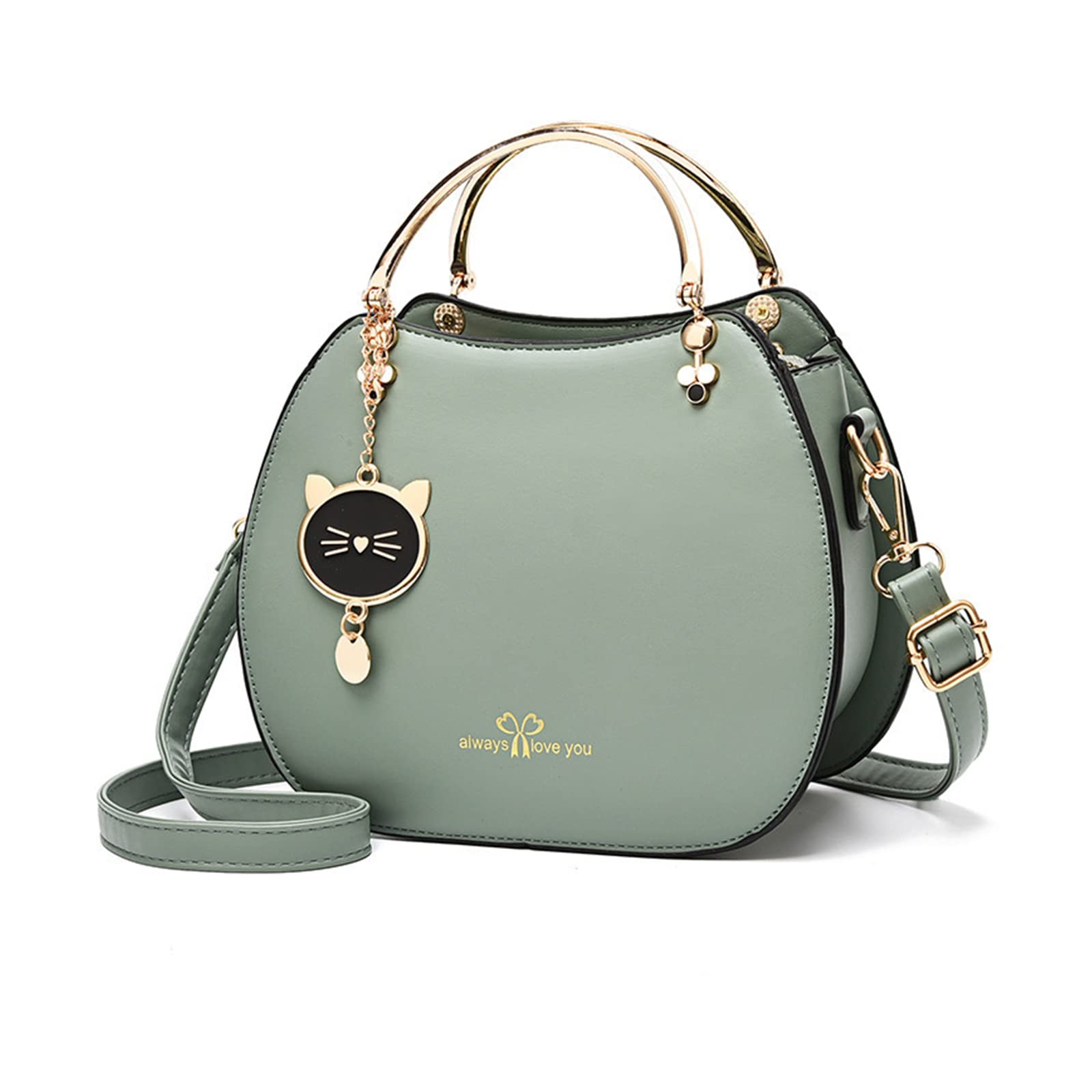 NICOLE & DORIS Bolso Bandolera Redondo Mujer Bolso Pequeño Bolsos de Mano Crossbody Lindo Bolsa Cruzado Bolsa de Mensajero para Niñas Bolsos de Fiesta Pochette con Gato Colgante Verde