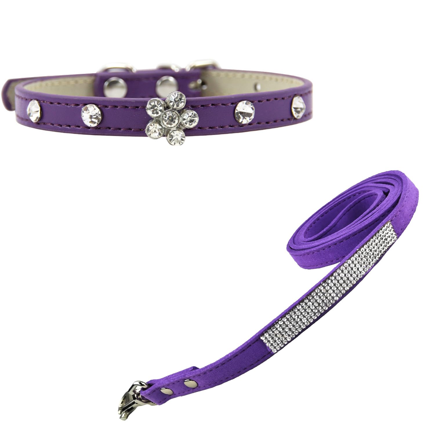 Bling - Collar para cachorros, bonito collar para perro y correa brillante con diamantes para perros pequeños y gatos, morado, XS
