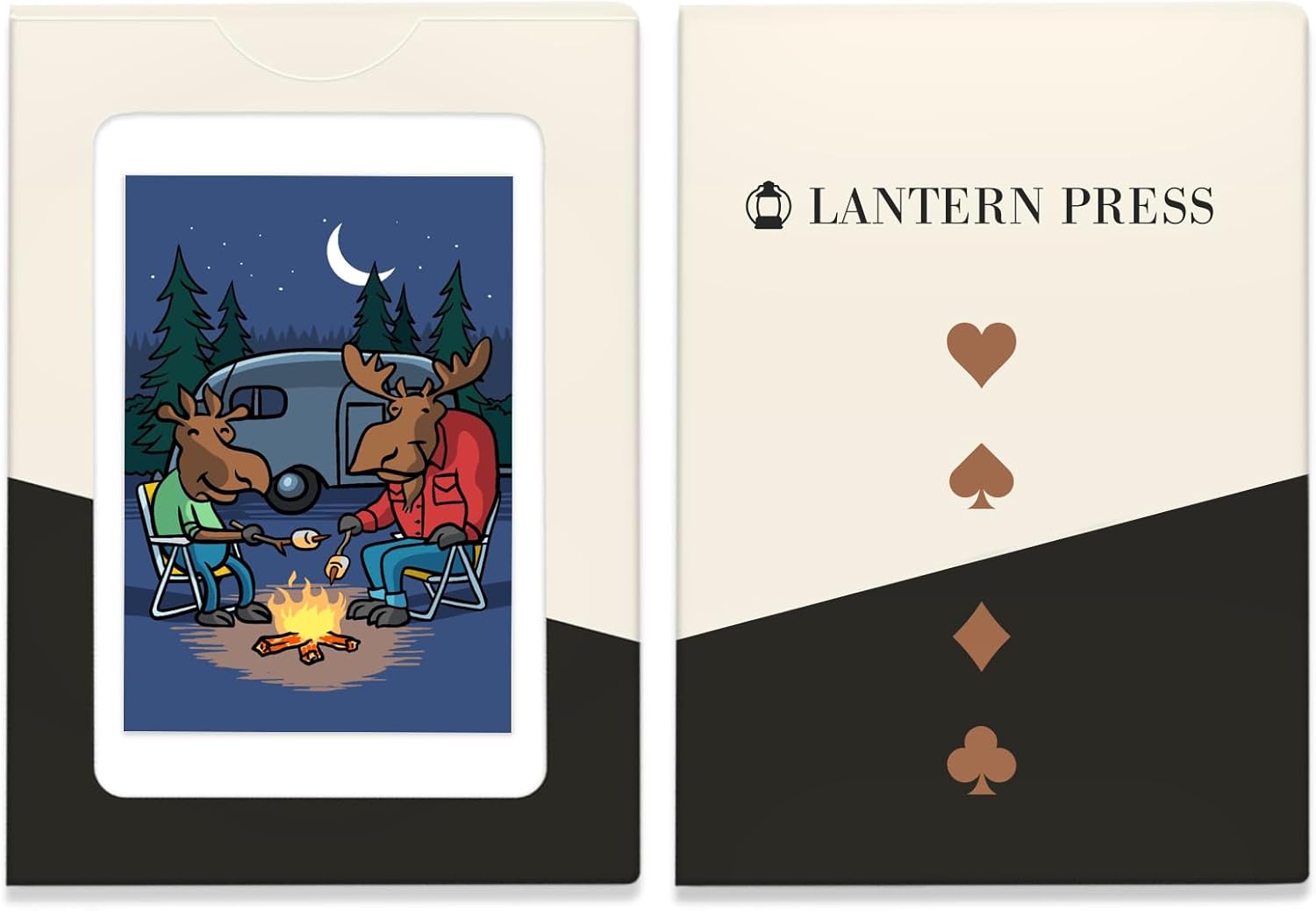 Lantern Press Moose Campout, Mid-Century Inspired, Campfire, 52 Playing Cards for Adults, Poker Size Card Deck