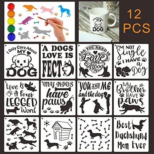 Drawing Stencil Set Dog Stencils for Crafts Reusable Animal Painting Stencils,12PCS Journal Stencil Set Stencils Template,Stencils for Crafts Reusable Set for DIY Gift Card Scrapbooking Decoration