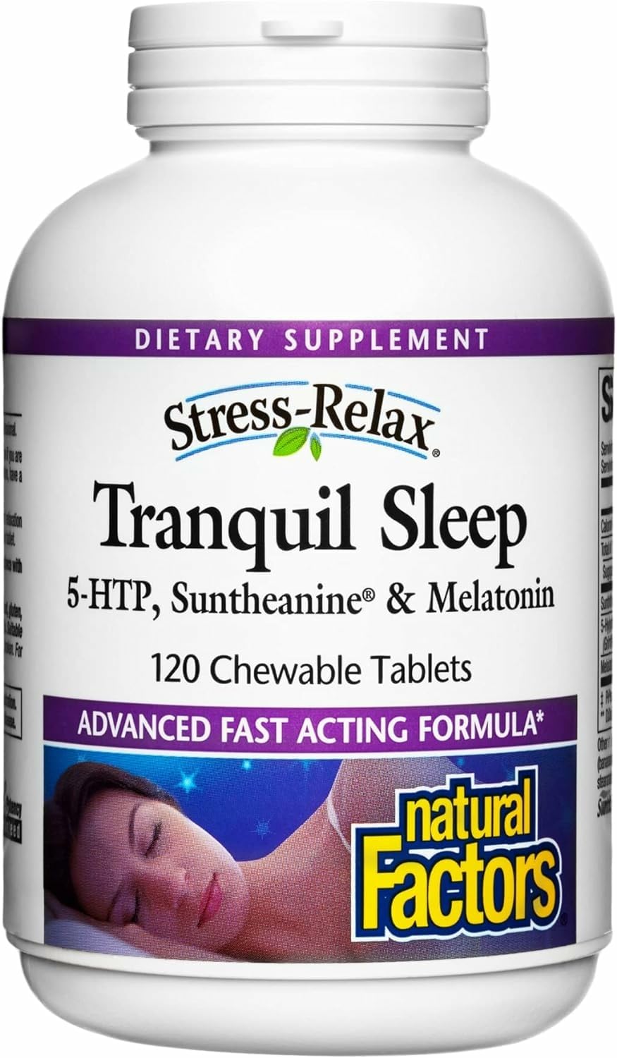 Natural Factors Tranquil Sleep - Calm Sleep Health Supplement - Relaxation Support Supplement with Melatonin & 5-HTP - 120 Chewable Tablets (30 Servings)