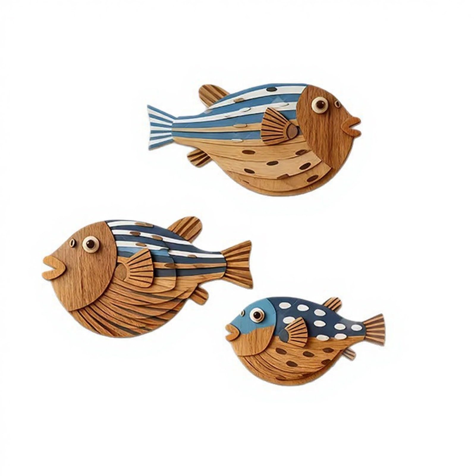 tabecou 3 Pcs Fish Nautical Beach Wall Decor, Rustic Fish Hanging Coastal Wall Sculpture for Lake House, Ocean Room, Bathroom,