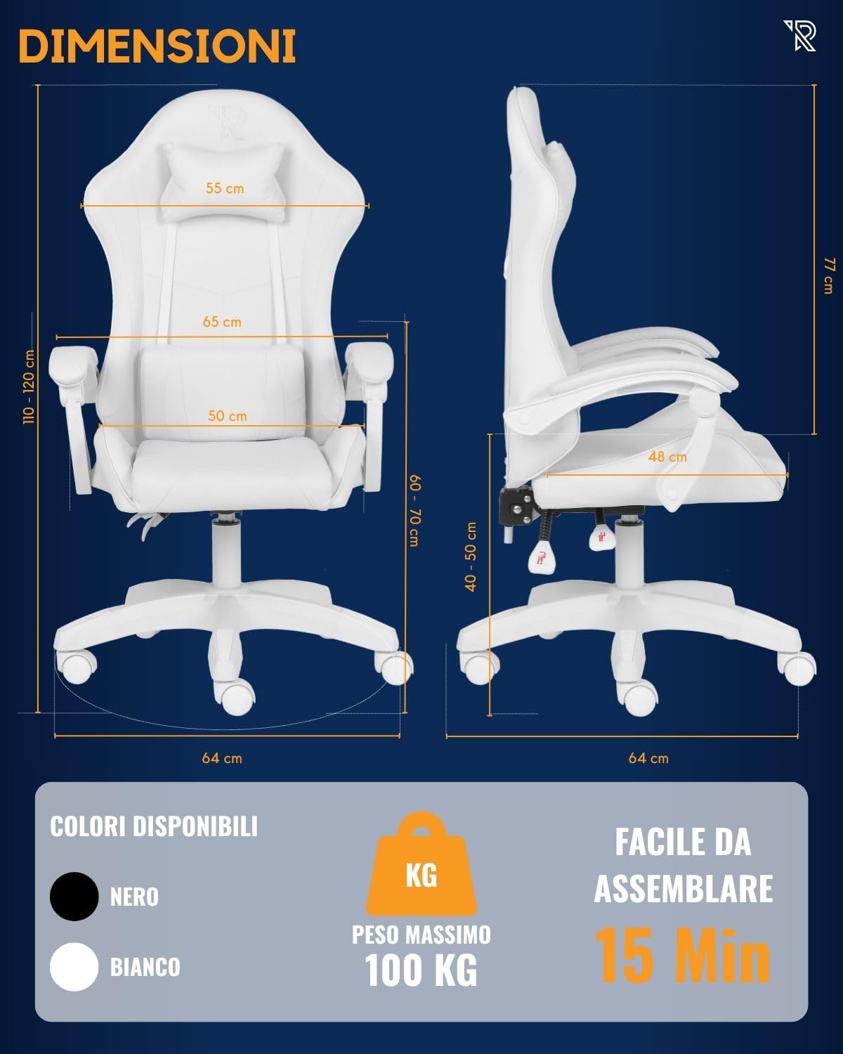 Apollo Silla Gaming Ergonómica con Respaldo Ajustable, Apoyabrazos, Cojines Lumbar y Cervical, Cuero Sintético Negro, Giratoria 360°, Diseño Moderno y Cómodo para Jugadores, Blanco