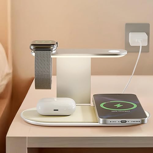 Miniatura 1 de 4 en 1 para carga inalámbrica Magsafe 15W Qi Magnetic Fast Charger Station Pad con luz nocturna para iPhone 17 16 15 14 13 12 Pro Max para Apple