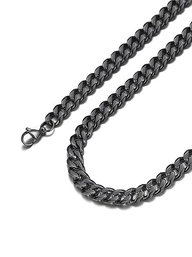 316L Stainless Steel Miami Cuban Chain for Men Women, 18K Gold/Black Plated, 3mm/6mm/9mm/12mm Wide, 18"/20"/22"/24"/26"/28"/30" Long - 9mm-black - 30.0 Inches
