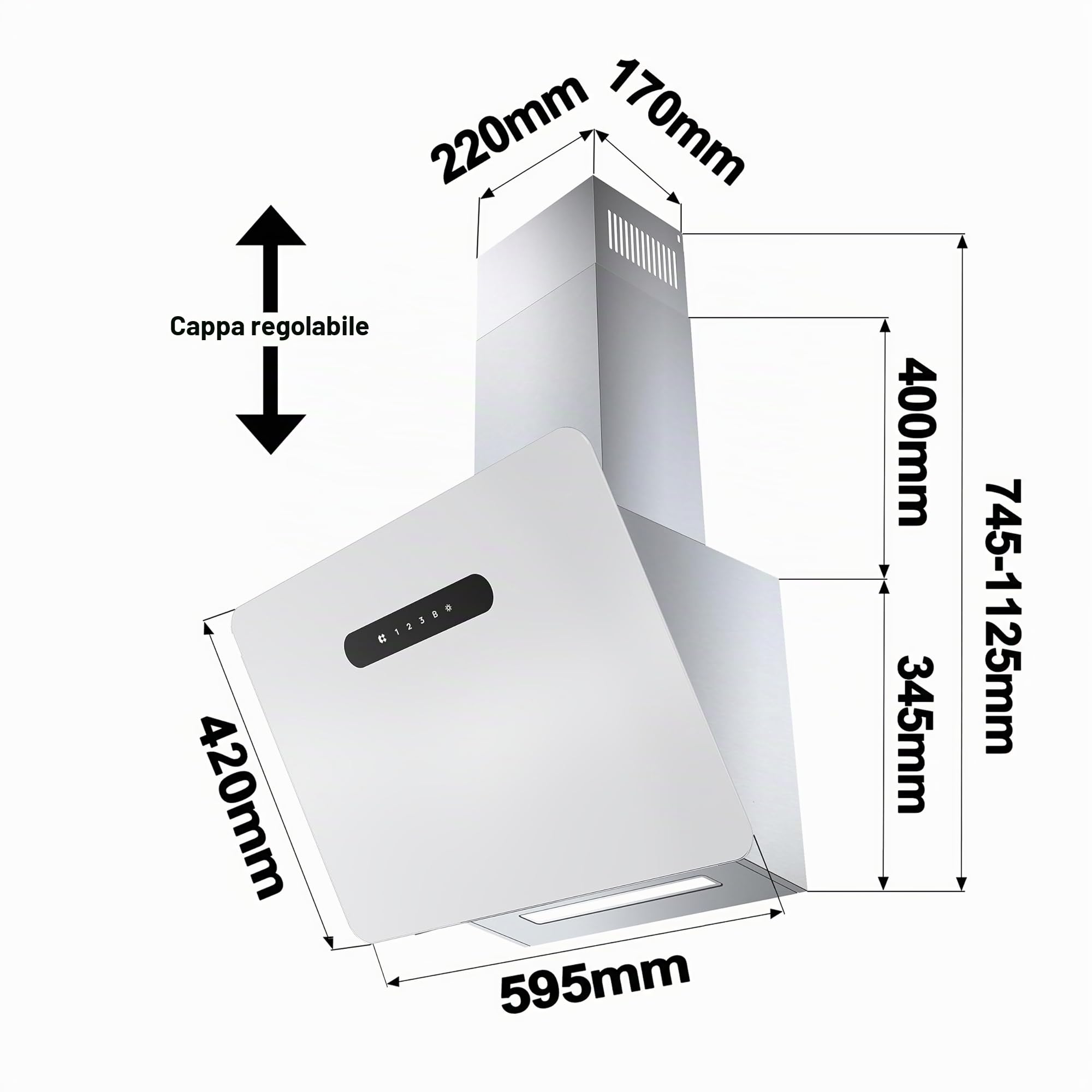 Ciarra A+++ Cappa Aspirante 60cm 650 m³/h - APP WiFi Connessa - Cappa Inclinata - 3 Velocità - Filtri al Carbone Inclusi - Evacuazione o Riciclaggio - Bianco -CBCW6736K