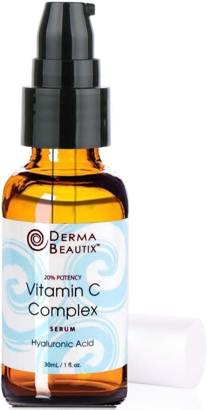 Derma Beautix Clinical Strength 20% Vitamin C Serum with Hyaluronic Acid and Rose Hip corrects Dullness, Uneven Skin Tone, and Fine Lines 1oz
