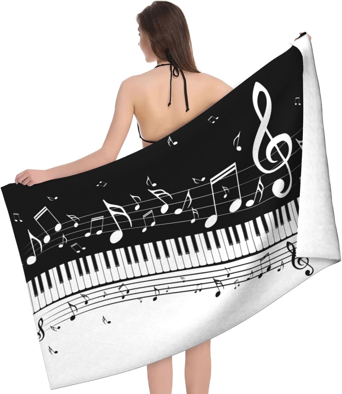 feelacle Music Notes Piano Sand Free Beach Towel Absorbent Bath Towel Large Hand Towels for Swimming Bathroom Spa Pool - Image 2