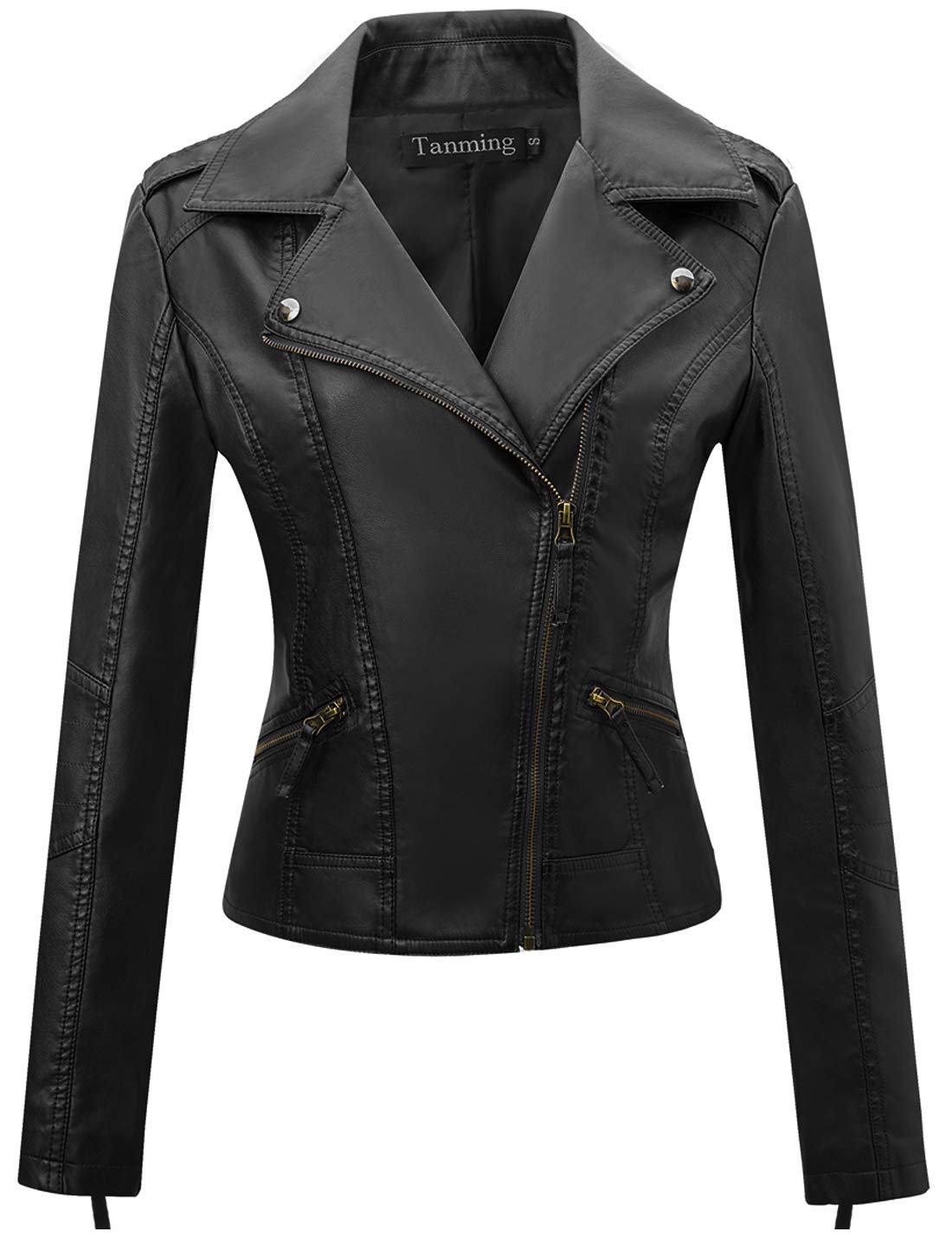 Black Women's Faux Leather Moto Biker Short Coat Jacket