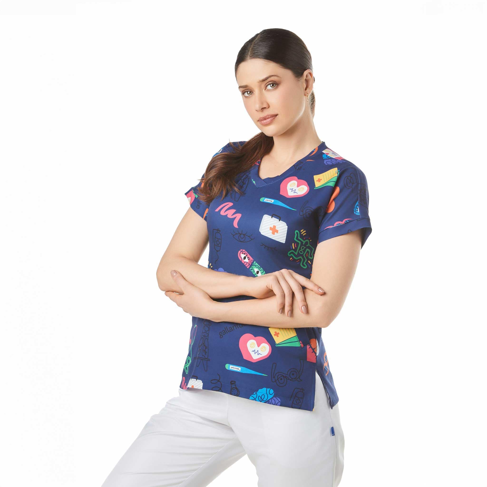 Kasack Sanitär District Damen Scotland Bloom Chlor Robuste Jacke Uniform Sanitär Arbeitskleidung Medical Doctor Tierarzt Zeichnungen Marineblau, marineblau, Small-Medium