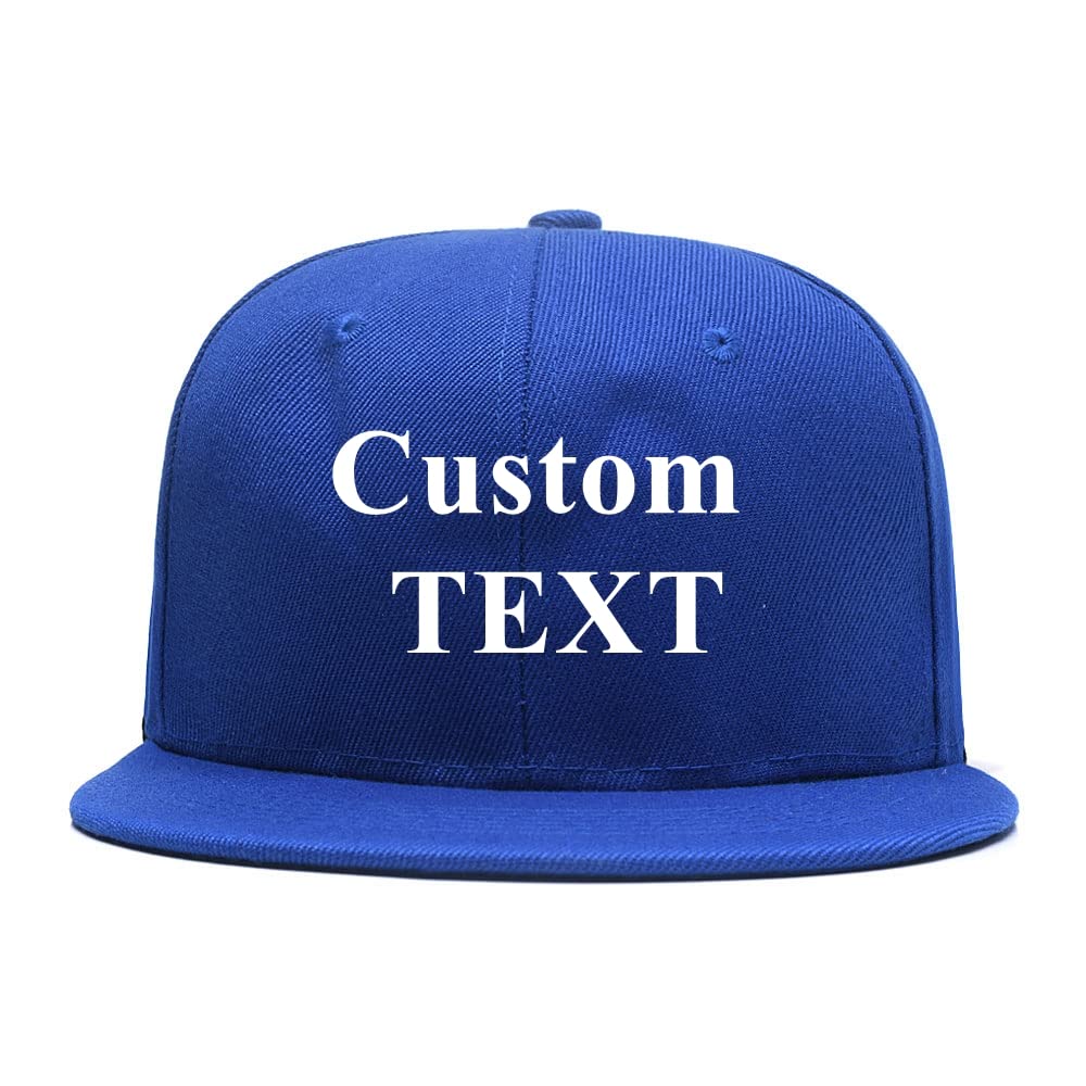 Flat Bill Classic Hat Adjustable Personalised Brim High Top End Trendy Color Style Plain Tone Custom Baseball Cap (Blue)