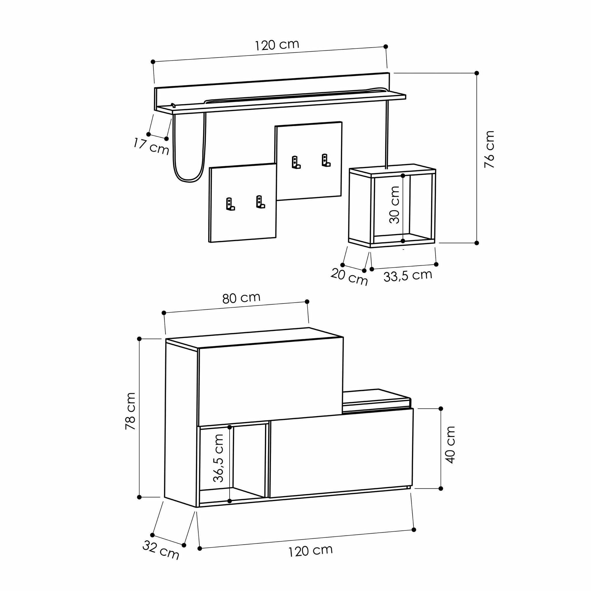 Dmora - Mobile da ingresso Caph, Entratina appendiabiti, Composizione per atrio, Consolle portaoggetti multifunzione, 120x17h76 cm, Antracite e Rovere