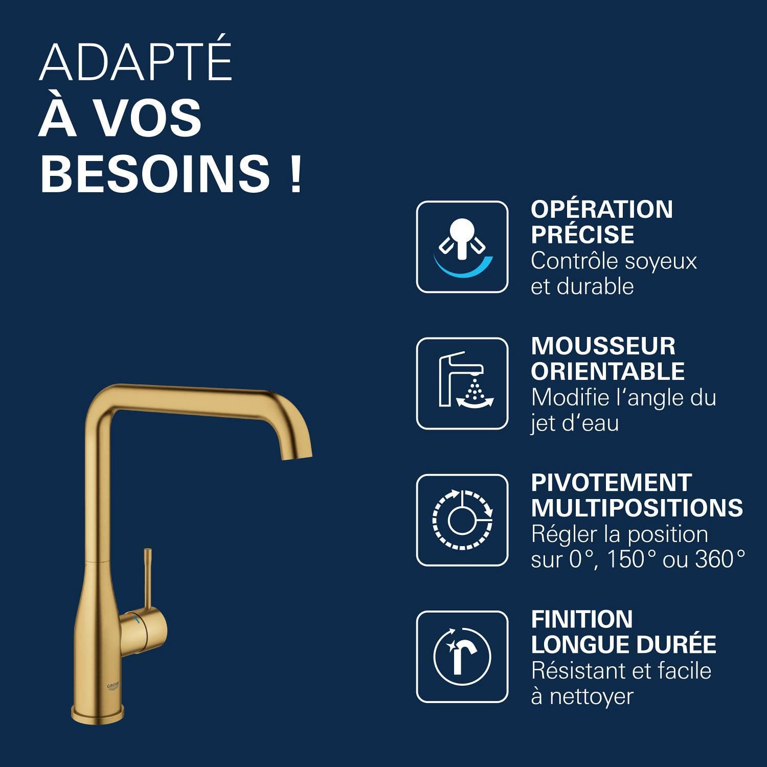 GROHE Essence Mitigeur pour Evier de Cuisine, Doré Brossé, 30269GN0