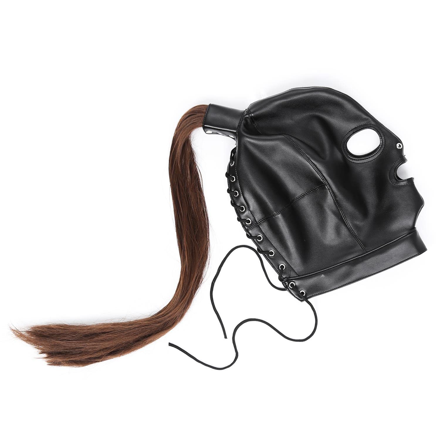 Cuero Cabeza Cubrir con Peluca Cola de Caballo Látex máscara de Cabeza Capucha de Goma para Cosplay Fiesta Ropa de Club