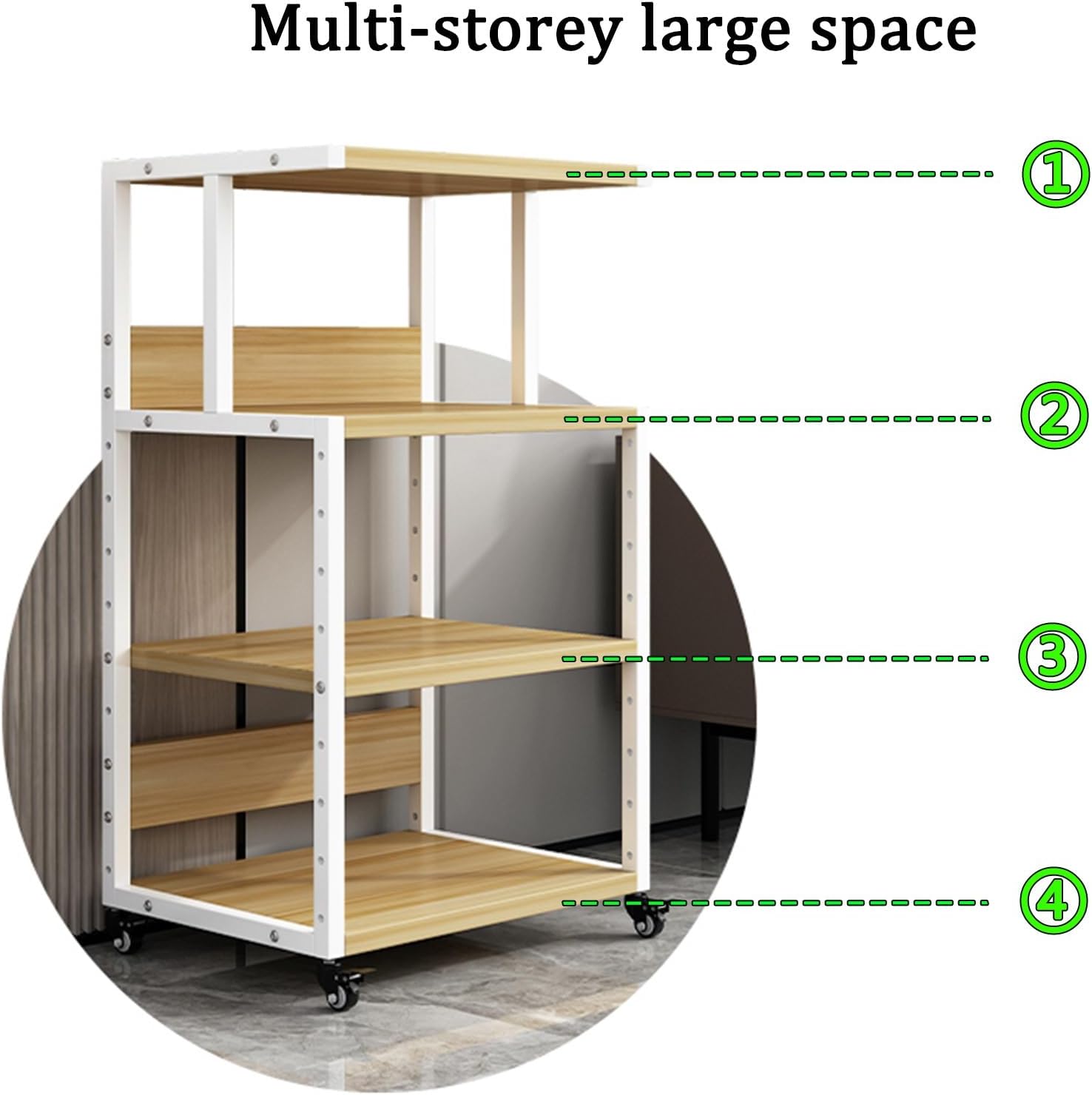 Wooden Audio Rack, Media Stand with Height Adjustable Shelf, Movable Video Media Stand, Open Media Storage Cabinet, Rack Audio Tower Storage for Entertainment(White+Wood,3-Tier)