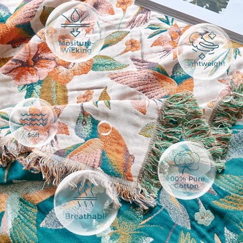 Image of LUTBM Boho Throw Blanket for Bed 60 inchx80 inch, 100% Cotton Soft Couch Blankets