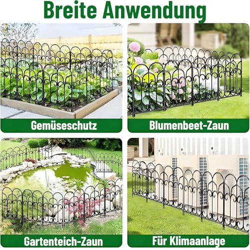 Amagabeli Dekoratives Gartenzaun 46cm(H) x 46cm(L) (5 Panels, Gesamtlänge 2.3m), Rostfrei Metallzaun ohne Graben für Außenbereich, Grenzzaun, Hundezäune für Blumenbeete, Schwarz