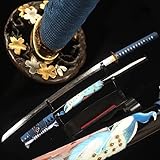 SHZBZB Japanese Katana 1095 Steel Clay Tempered Blade Razor Sharp Real Hamon Sword Handmade Full Tang Espada Horn Saya Peacock