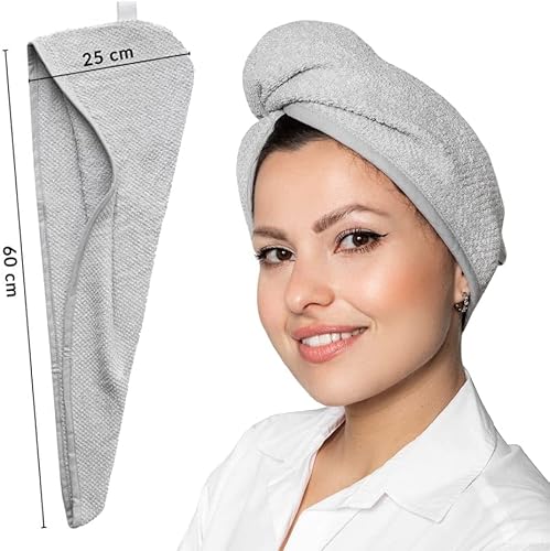 Glow4More 100% Ägyptische Baumwoll Haarturban Premium haarurban für feines Haar | Schnelltrocknend | Extra saugfähiges | Für alle Haartypen | Grau Cover