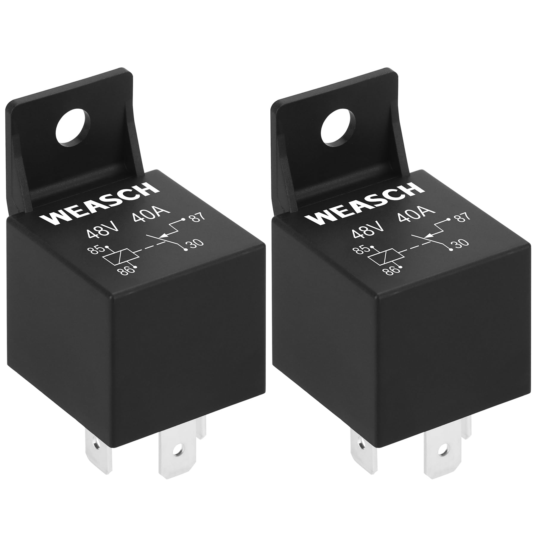 Weasch 2 Pack Car Relay, 48V 40A, 4 Pin SPST, Automotive Switches and Starters, Waterproof Relay for Boat Tractor Truck Motorcycle (2)