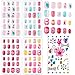 96 Pièces Faux Ongles pour Enfants, Appuyez sur Pré-collé Faux Ongles Artificiels avec Autocollant Strass pour Adolescentes Femme ( 4 Boîtes)