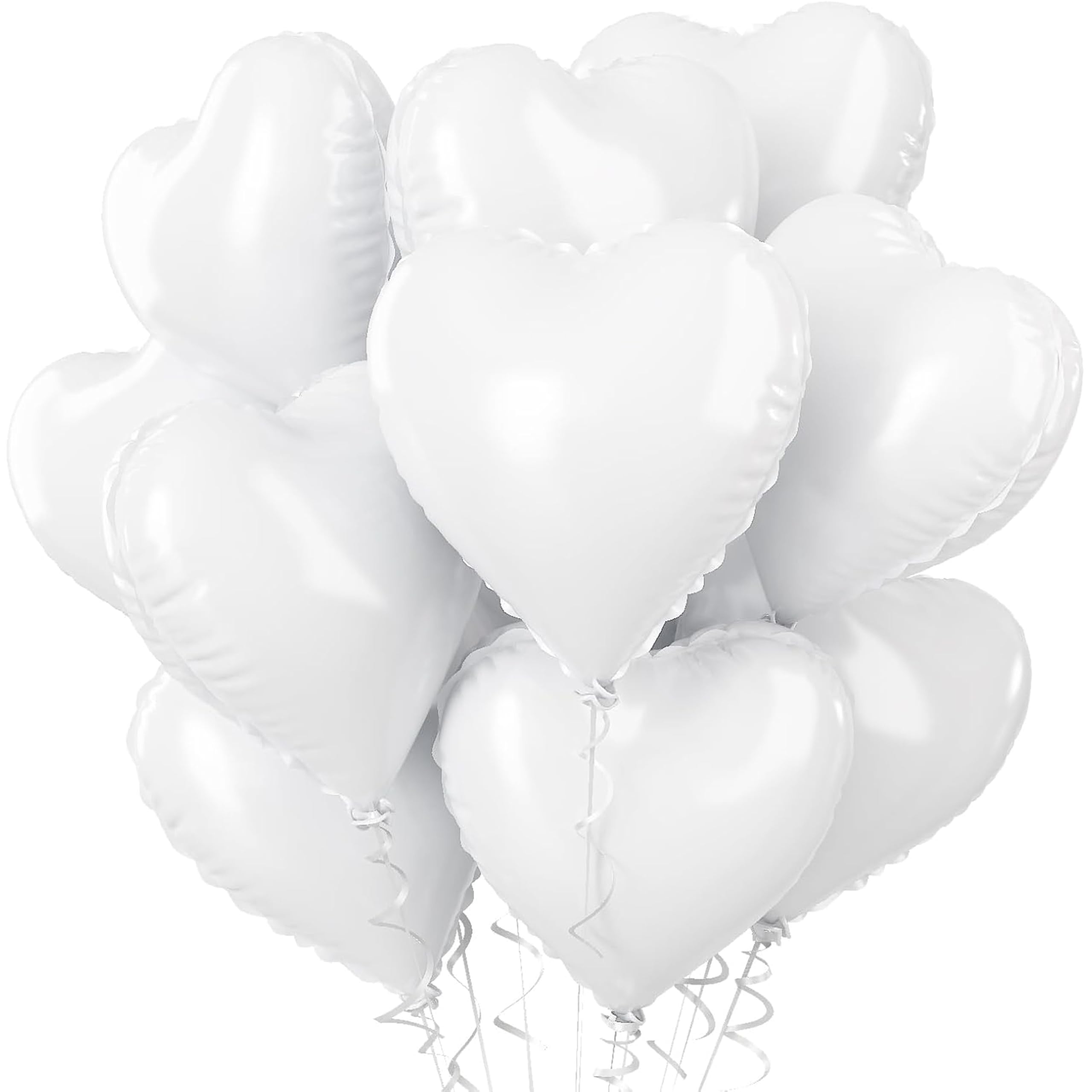 White Heart Foil Balloon, 18 Inch 12Pcs White Heart Shaped Foil Balloons Birthday Party Anniversary Valentine's Day Wedding Bridal Gender Reveal Decorations
